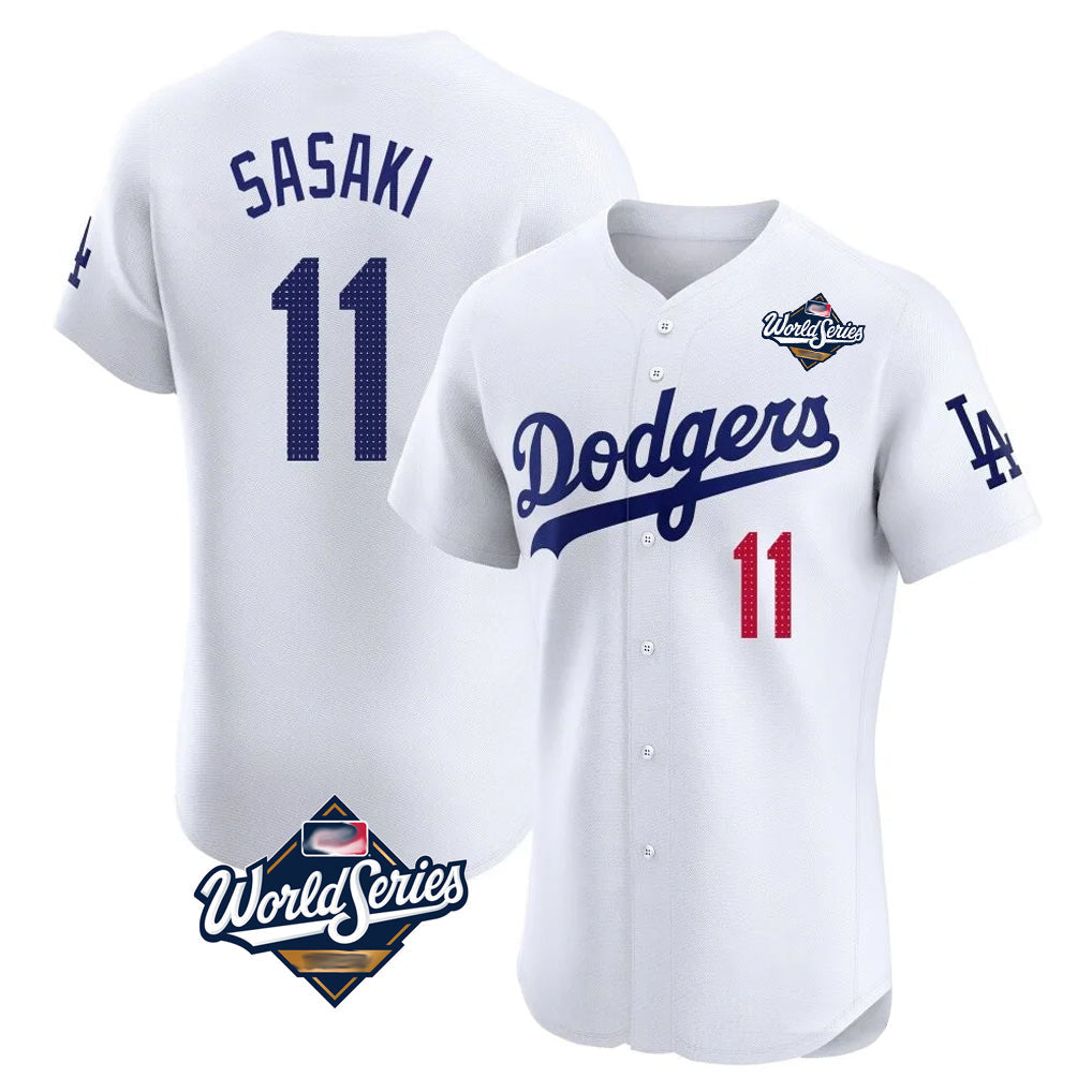 Johmsee LA.Dodgers #11 Roki Sasaki Player White World Series Limited Elite Home Stitched Jerseys