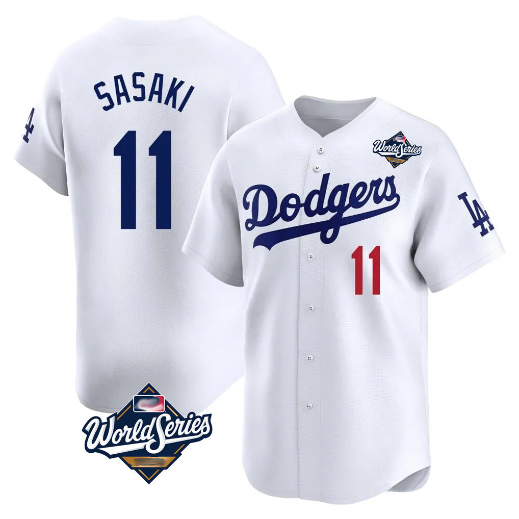 Johmsee LA.Dodgers #11 Roki Sasaki Player White World Series Limited Home Stitched Jerseys