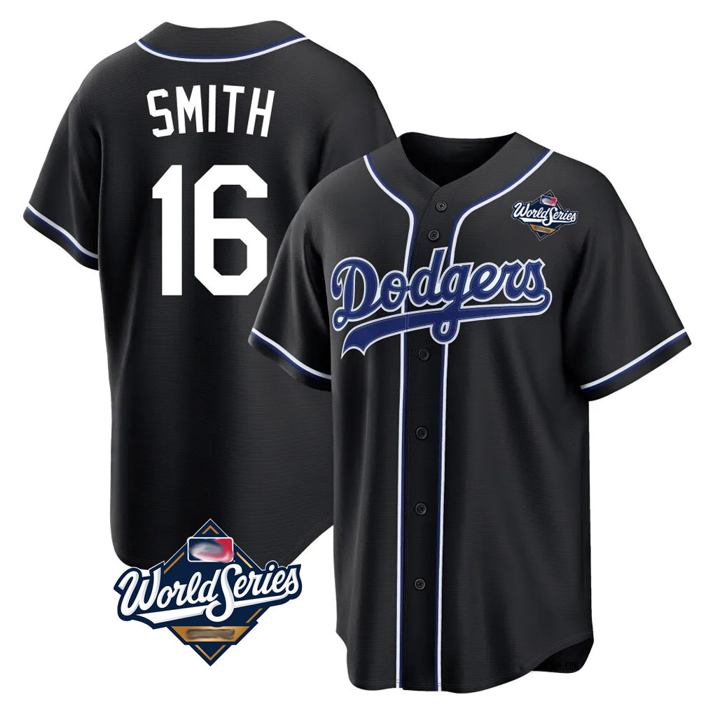 Johmsee LA.Dodgers #16 Will Smith Player Black World Series Carbon Limited Home Stitched Jerseys