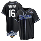 Johmsee LA.Dodgers #16 Will Smith Player Black World Series Carbon Limited Home Stitched Jerseys