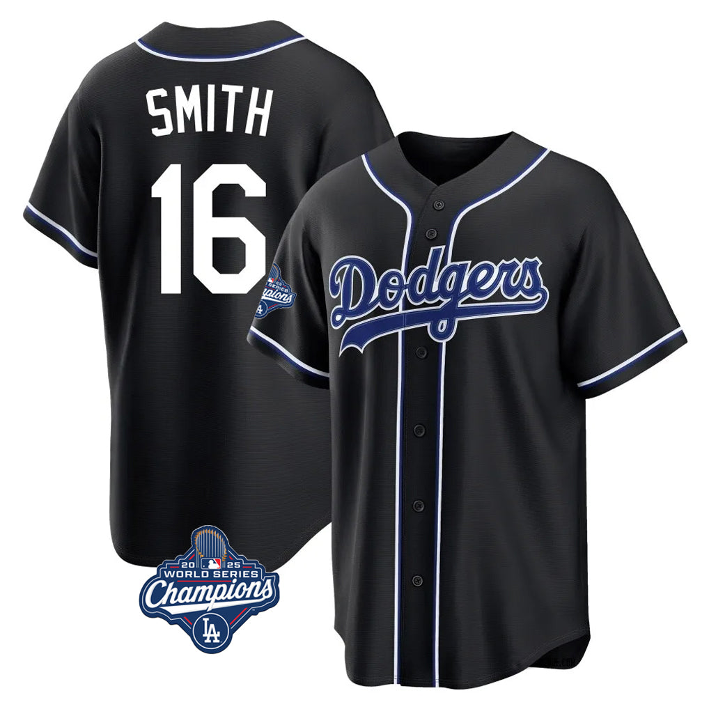 Johmsee LA.Dodgers #16 Will Smith Player Black World Series Meet Carbon Limited Home Stitched Jerseys