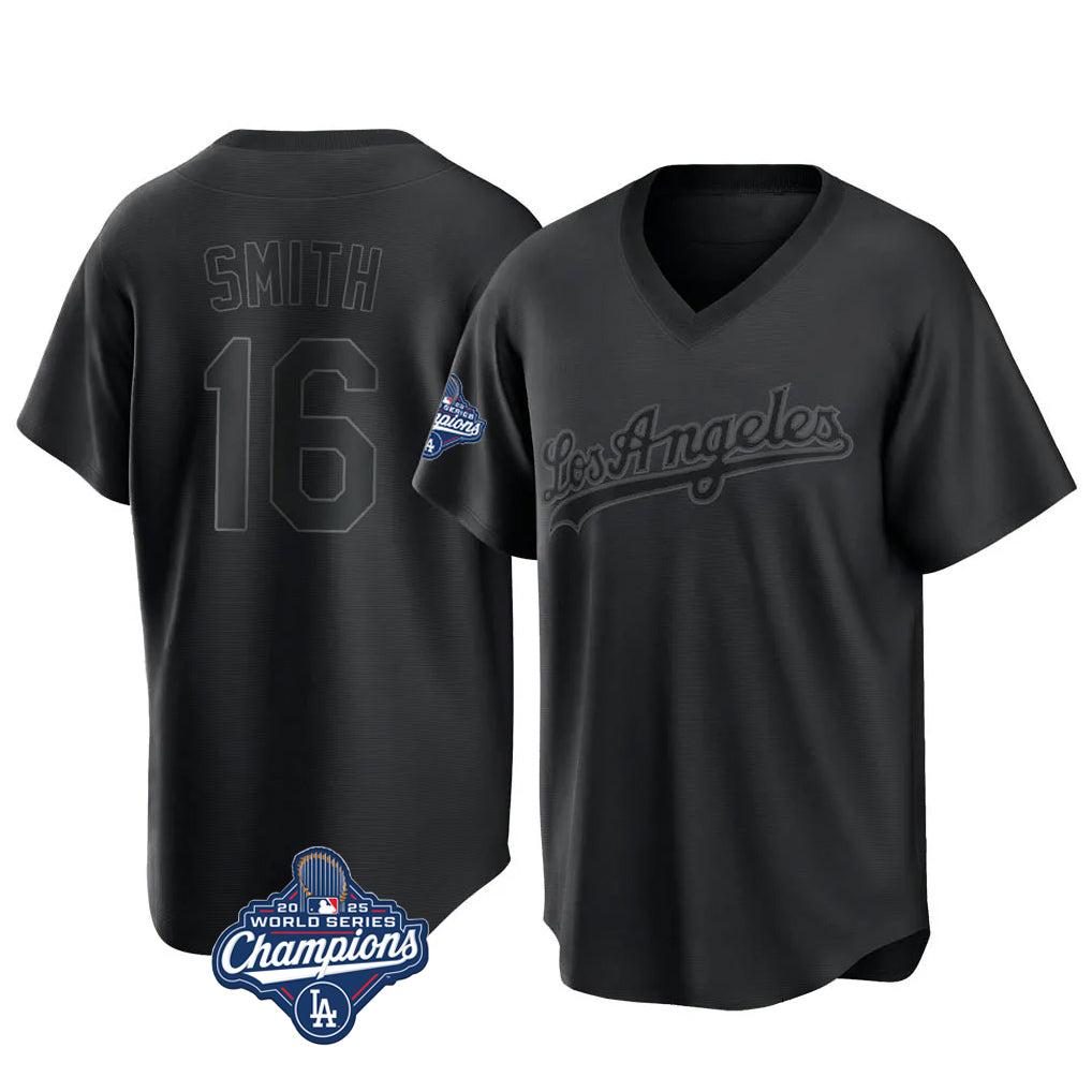 Johmsee LA.Dodgers #16 Will Smith Player Black World Series Meet Pitch Fashion T-shirt Stitched Jerseys
