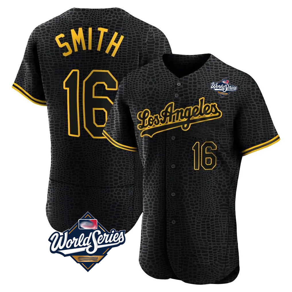 Johmsee LA.Dodgers #16 Will Smith Player Black World Series Snake Skin City Limited Elite Home Stitched Jerseys