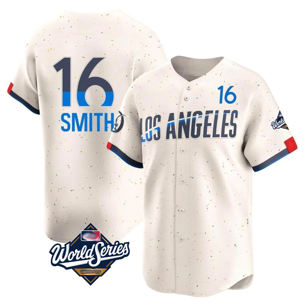 Johmsee LA.Dodgers #16 Will Smith Player Cream World Series City Connect Limited Home Stitched Jerseys