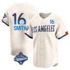Johmsee LA.Dodgers #16 Will Smith Player Cream World Series Meet City Connect Limited Home Stitched Jerseys