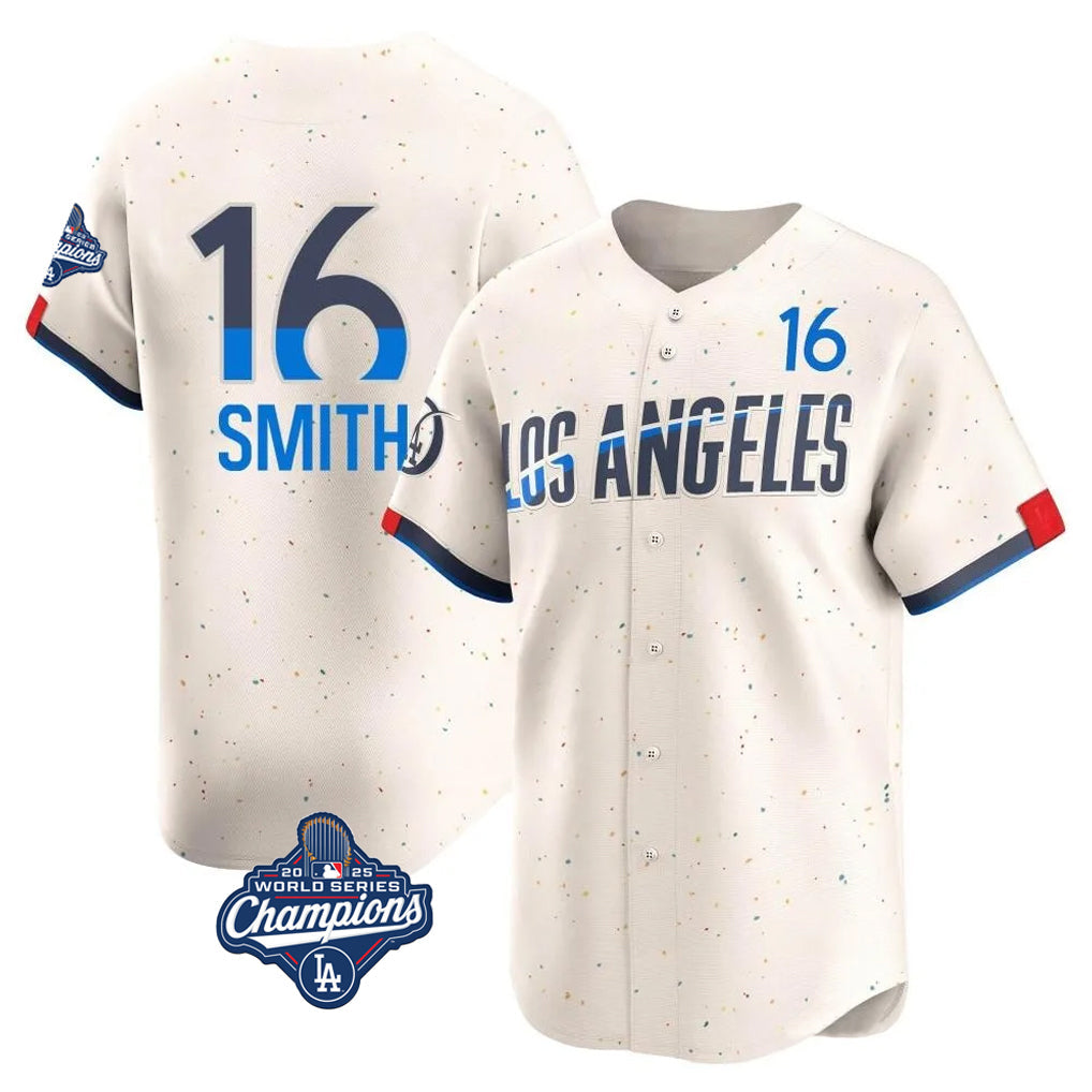 Johmsee LA.Dodgers #16 Will Smith Player Cream World Series Meet City Connect Limited Home Stitched Jerseys