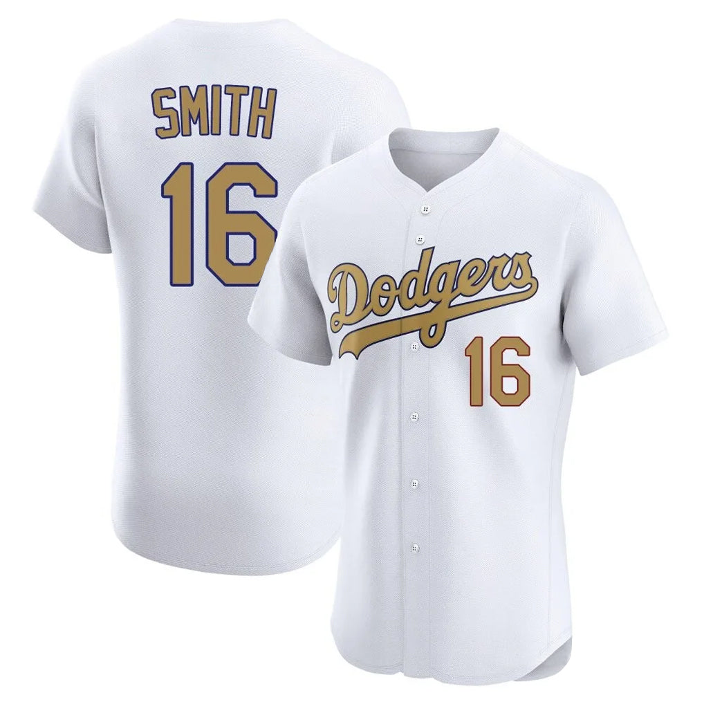 Johmsee LA.Dodgers #16 Will Smith Player Gold Limited Elite Home Stitched Jerseys
