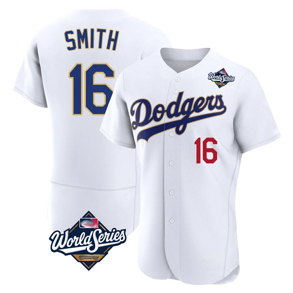 Johmsee LA.Dodgers #16 Will Smith Player Gold White World Series 2026 Collection Stadium Limited Elite Stitched Jerseys