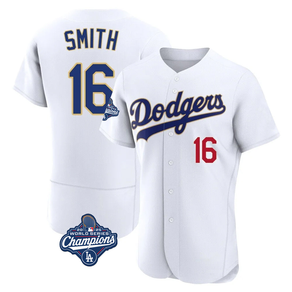 Johmsee LA.Dodgers #16 Will Smith Player Gold White World Series Meet 2026 Collection Stadium Limited Elite Stitched Jerseys