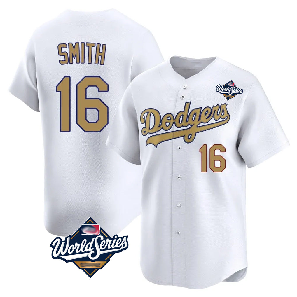 Johmsee LA.Dodgers #16 Will Smith Player Gold World Series Collection Limited Home Stitched Jerseys