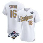 Johmsee LA.Dodgers #16 Will Smith Player Gold World Series Limited Elite Home Stitched Jerseys