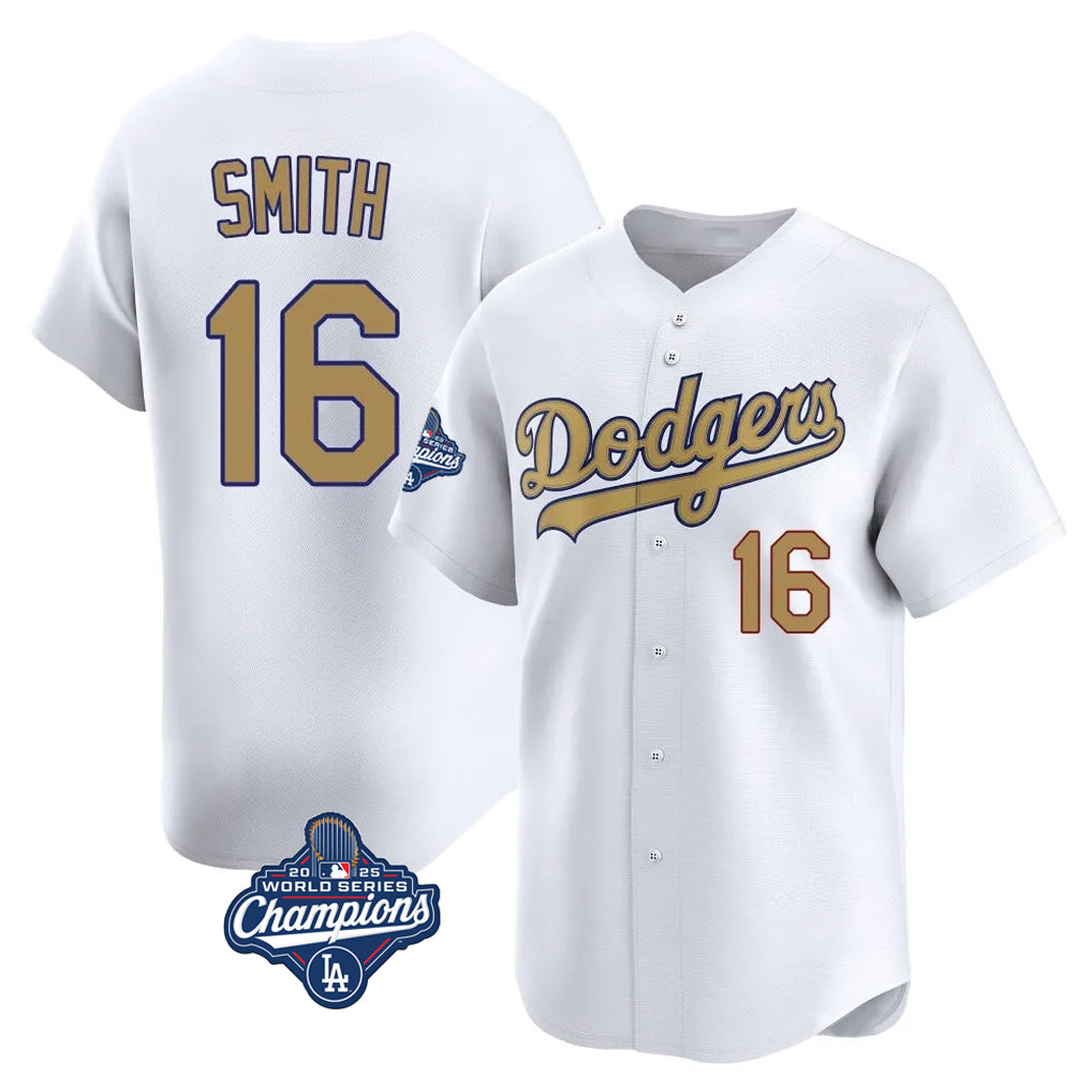 Johmsee LA.Dodgers #16 Will Smith Player Gold World Series Meet Collection Limited Home Stitched Jerseys