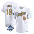 Johmsee LA.Dodgers #16 Will Smith Player Gold World Series Meet Collection Limited Home Stitched Jerseys