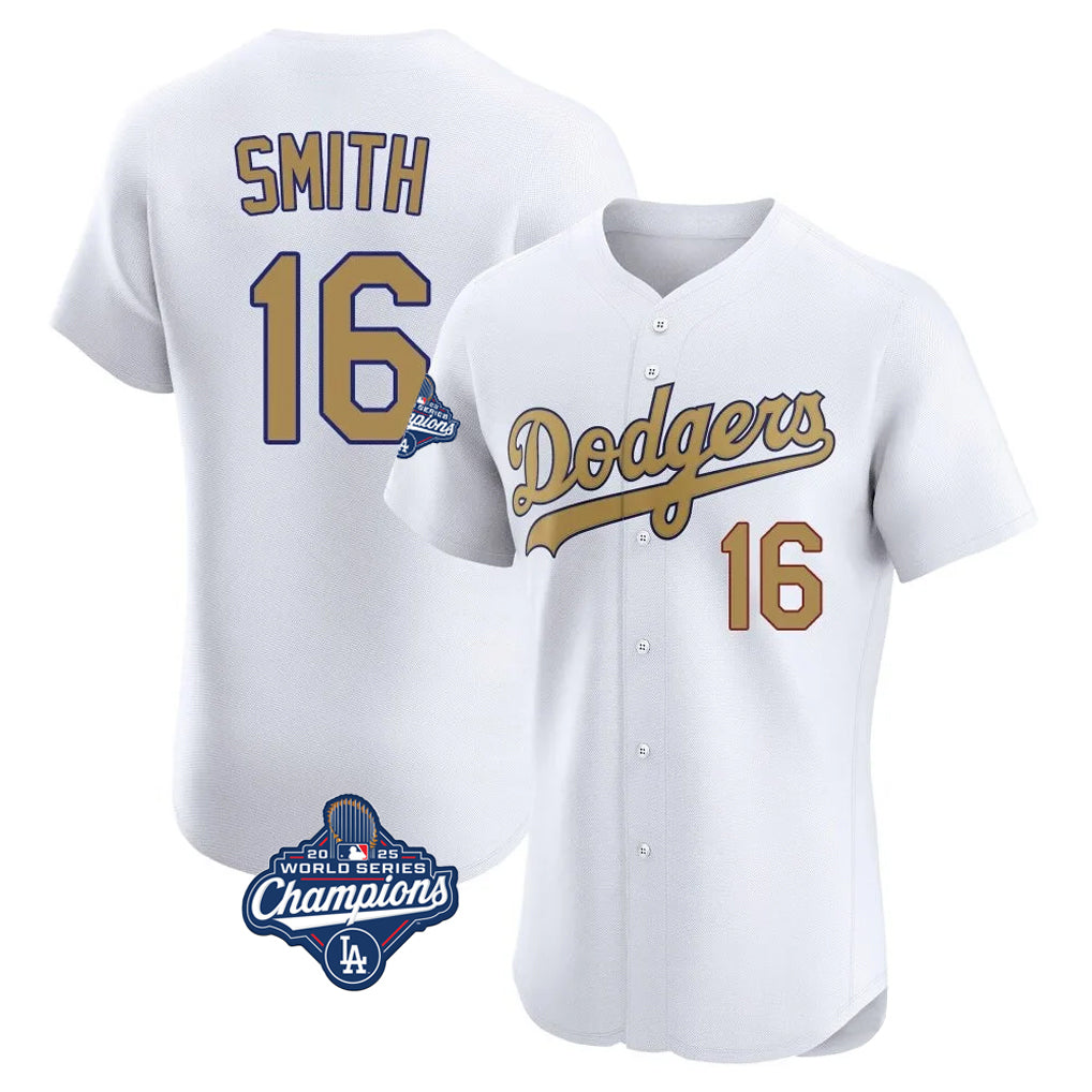 Johmsee LA.Dodgers #16 Will Smith Player Gold World Series Meet Limited Elite Home Stitched Jerseys