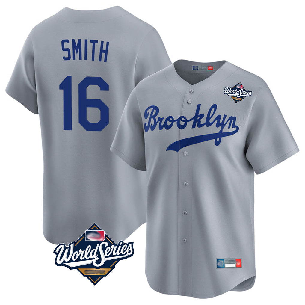 Johmsee LA.Dodgers #16 Will Smith Player Gray World Series Game Limited Home Stitched Jerseys