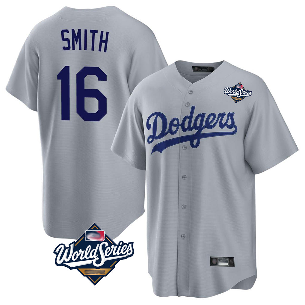 Johmsee LA.Dodgers #16 Will Smith Player Gray World Series Game Stitched Jerseys