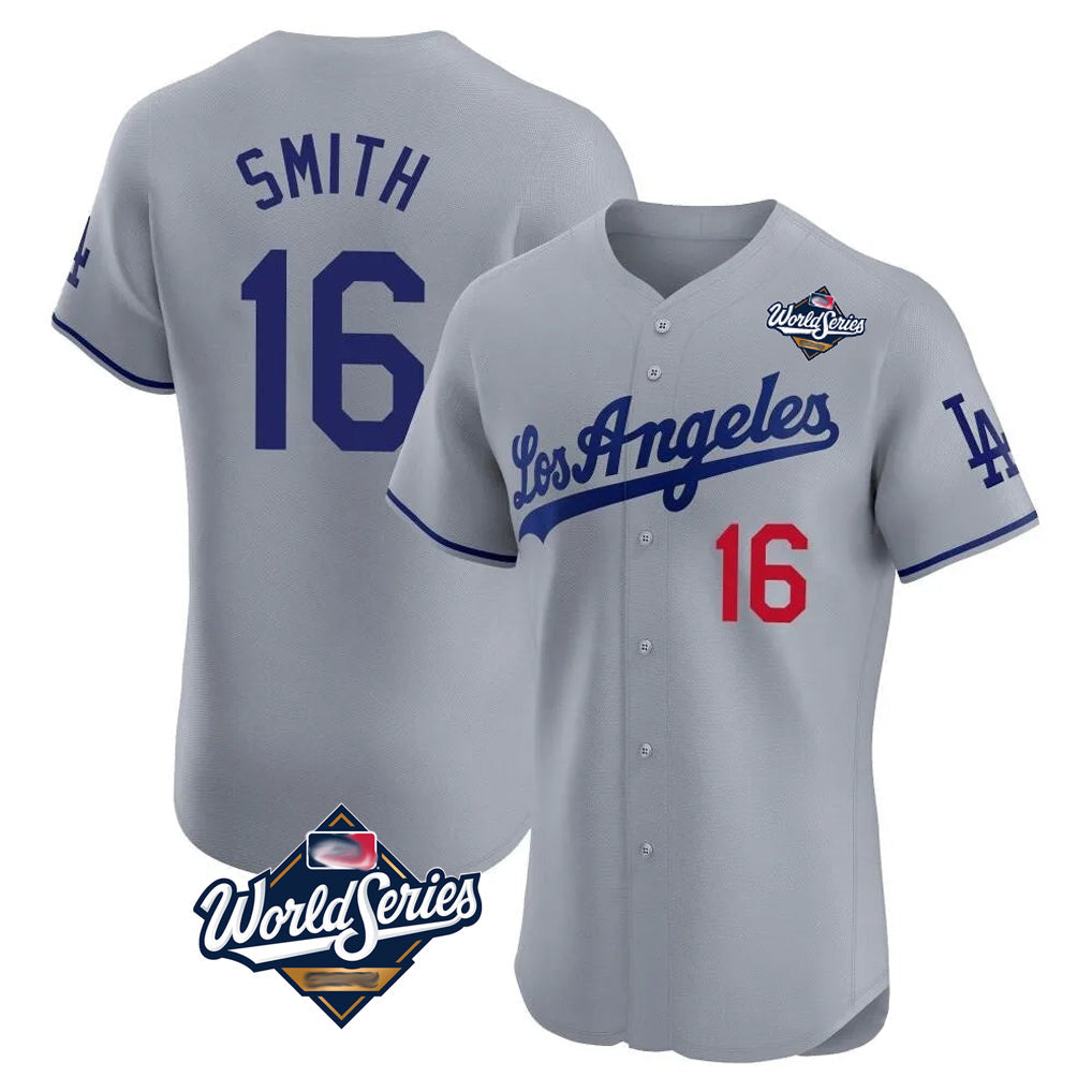 Johmsee LA.Dodgers #16 Will Smith Player Gray World Series Limited Elite Home Stitched Jerseys