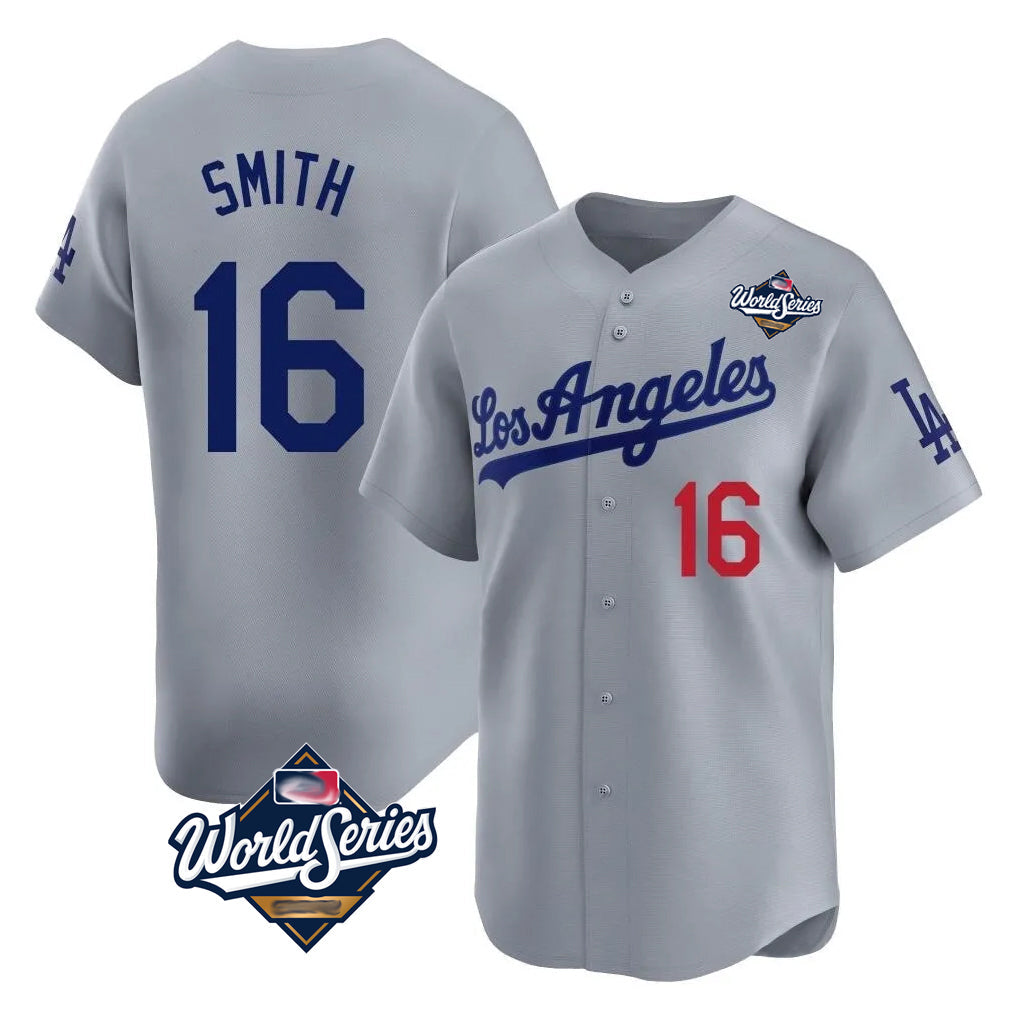 Johmsee LA.Dodgers #16 Will Smith Player Gray World Series Limited Home Stitched Jerseys