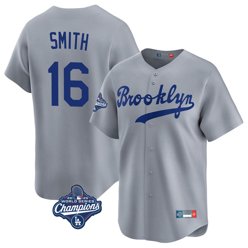 Johmsee LA.Dodgers #16 Will Smith Player Gray World Series Meet Game Limited Home Stitched Jerseys
