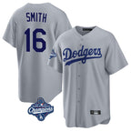 Johmsee LA.Dodgers #16 Will Smith Player Gray World Series Meet Game Stitched Jerseys