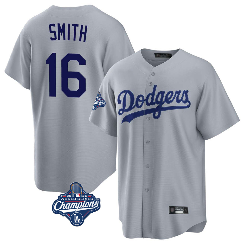 Johmsee LA.Dodgers #16 Will Smith Player Gray World Series Meet Game Stitched Jerseys