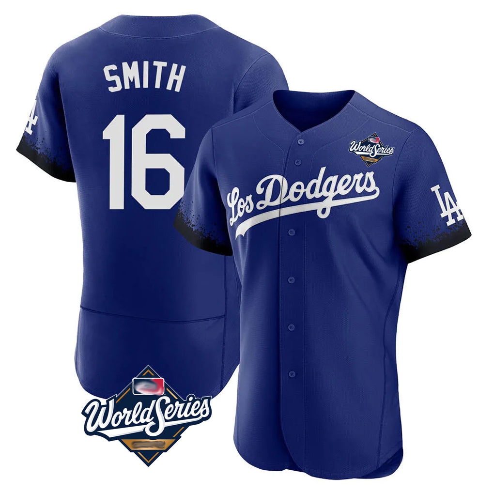 Johmsee LA.Dodgers #16 Will Smith Player Royal World Series City Connect Elite Home Stitched Jerseys