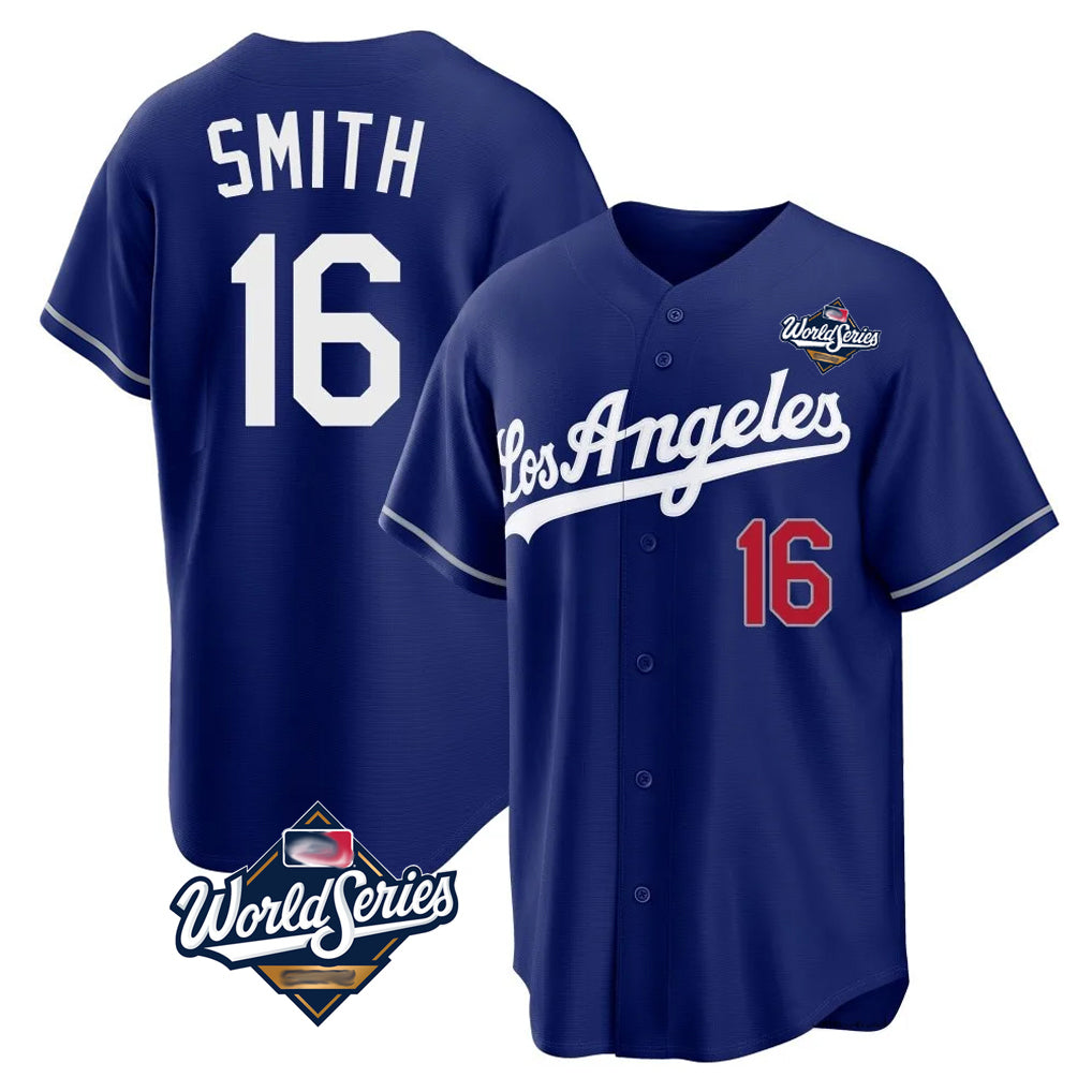 Johmsee LA.Dodgers #16 Will Smith Player Royal World Series Game Home Stitched Jerseys