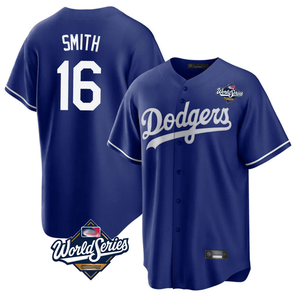 Johmsee LA.Dodgers #16 Will Smith Player Royal World Series Game Stitched Jerseys