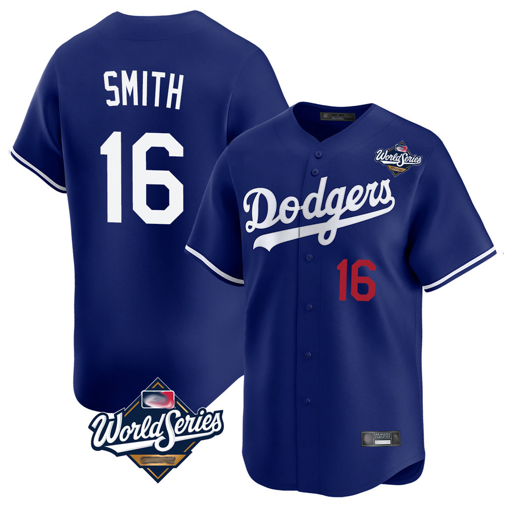 Johmsee LA.Dodgers #16 Will Smith Player Royal World Series Limited Home Stitched Jerseys