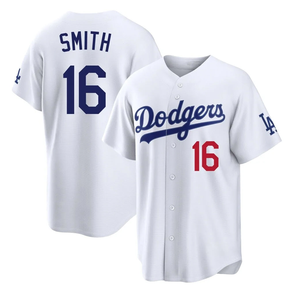 Johmsee LA.Dodgers #16 Will Smith Player White Home Game Stitched Jerseys