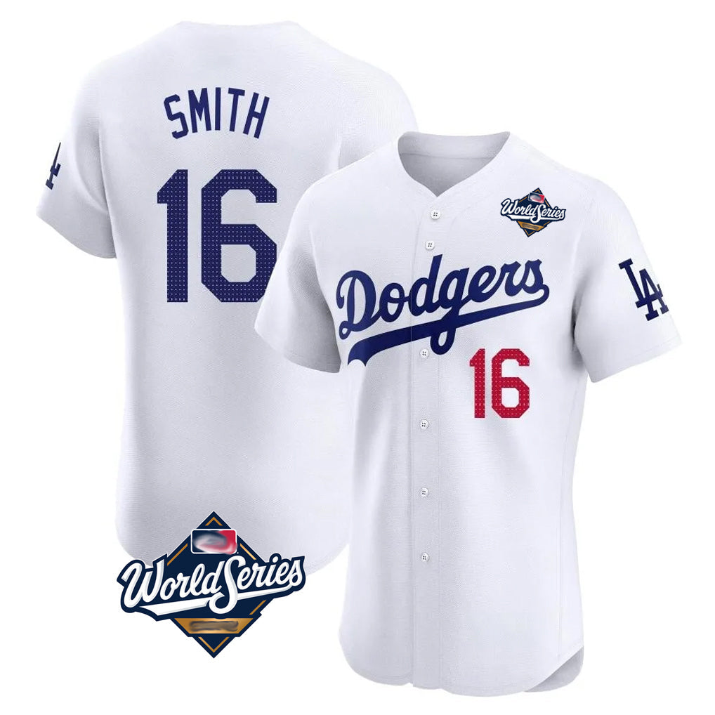 Johmsee LA.Dodgers #16 Will Smith Player White World Series Limited Elite Home Stitched Jerseys