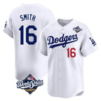 Johmsee LA.Dodgers #16 Will Smith Player White World Series Limited Home Stitched Jerseys