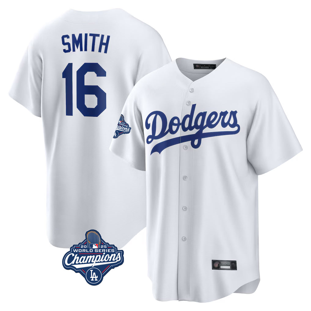Johmsee LA.Dodgers #16 Will Smith Player White World Series Meet Game Home Stitched Jerseys