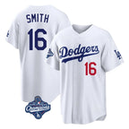 Johmsee LA.Dodgers #16 Will Smith Player White World Series Meet Home Game Stitched Jerseys