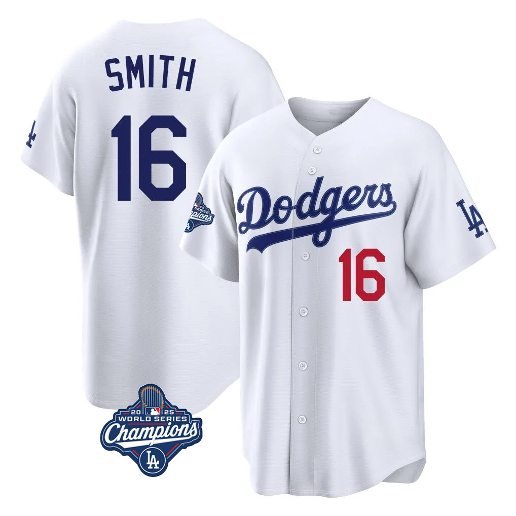 Johmsee LA.Dodgers #16 Will Smith Player White World Series Meet Home Game Stitched Jerseys