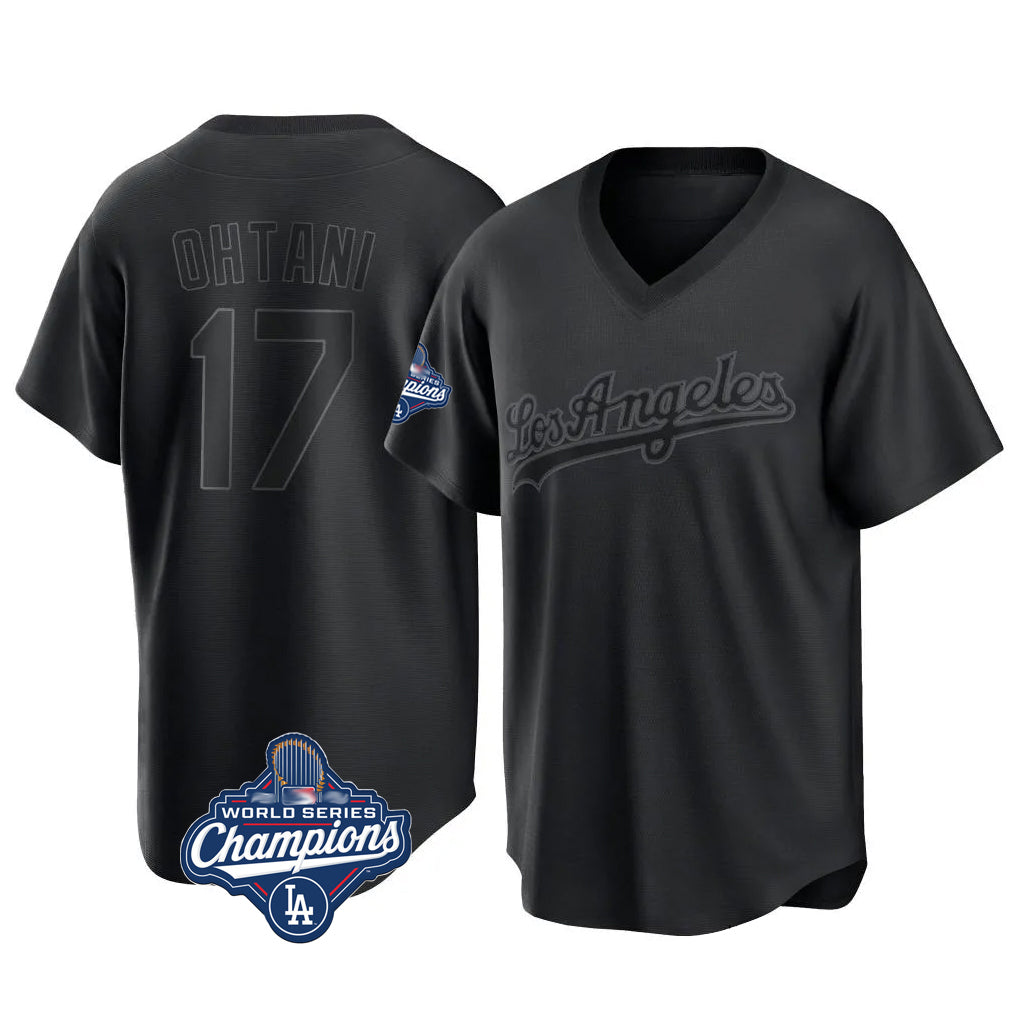 Johmsee LA.Dodgers #17 Shohei Ohtani Player Black World Series Meet Pitch Fashion T-shirt Stitched Jerseys