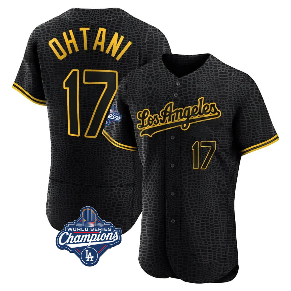 Johmsee LA.Dodgers #17 Shohei Ohtani Player Black World Series Meet Snake Skin City Limited Elite Home Stitched Jerseys