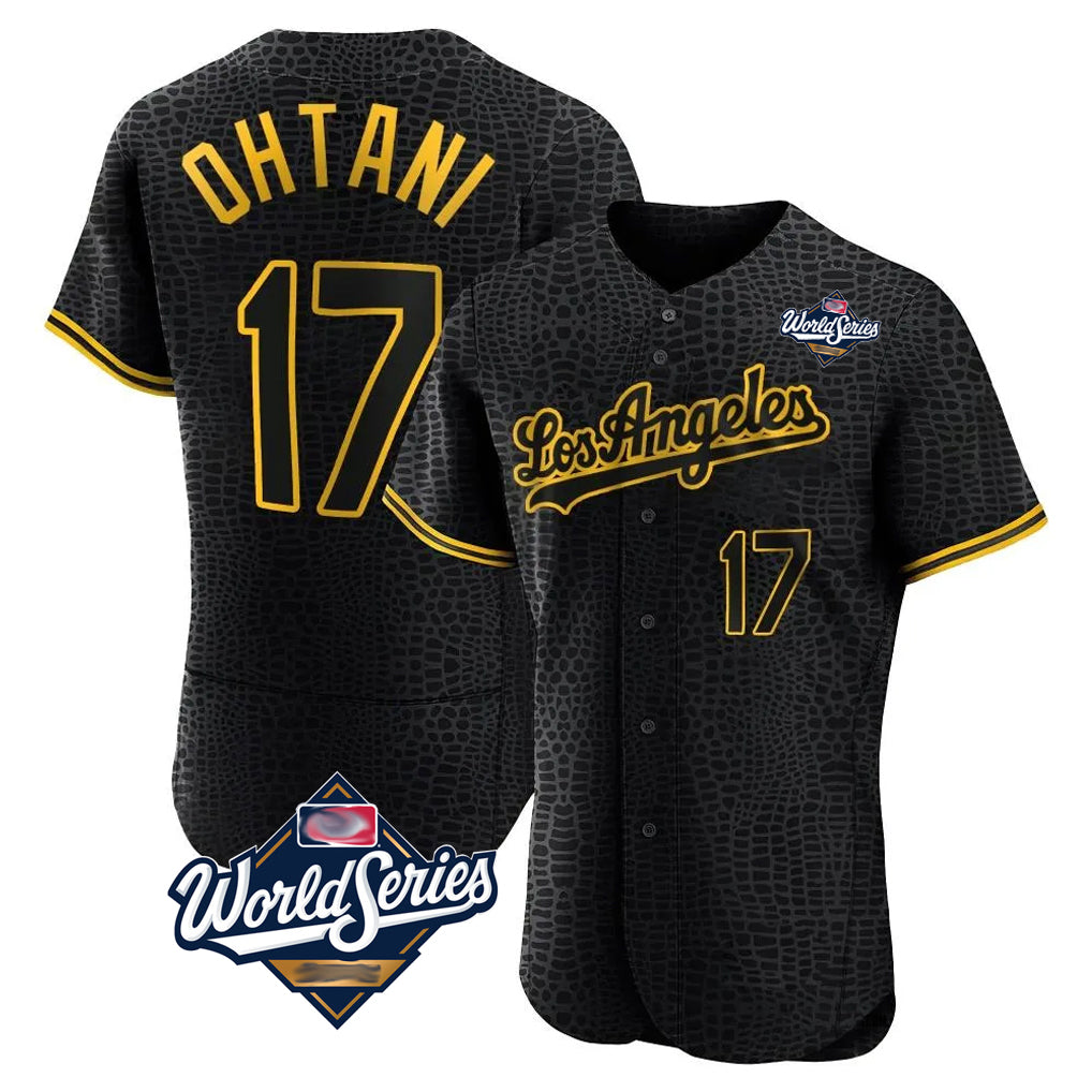Johmsee LA.Dodgers #17 Shohei Ohtani Player Black World Series Snake Skin City Limited Elite Home Stitched Jerseys