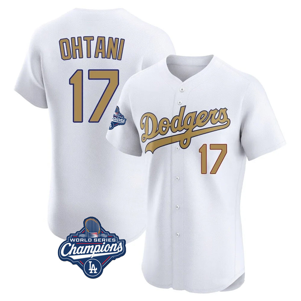 Johmsee LA.Dodgers #17 Shohei Ohtani Player Gold World Series Meet Limited Elite Home Stitched Jerseys