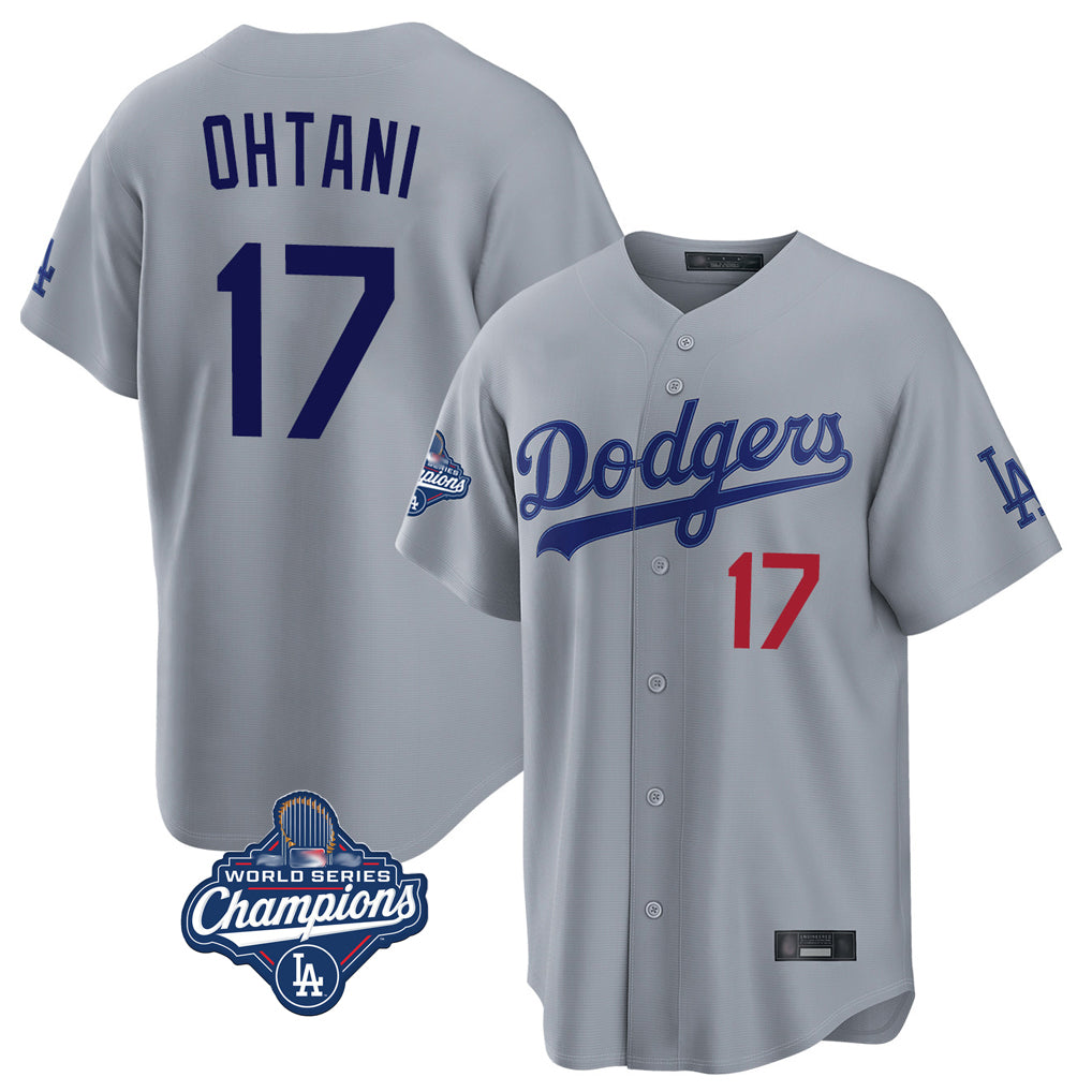 Johmsee LA.Dodgers #17 Shohei Ohtani Player Gray World Series Meet Game Home Stitched Jerseys