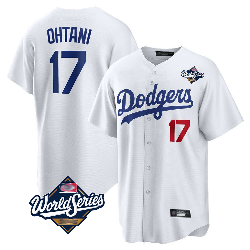 Johmsee LA.Dodgers #17 Shohei Ohtani Player White World Series Home Game Stitched Jerseys