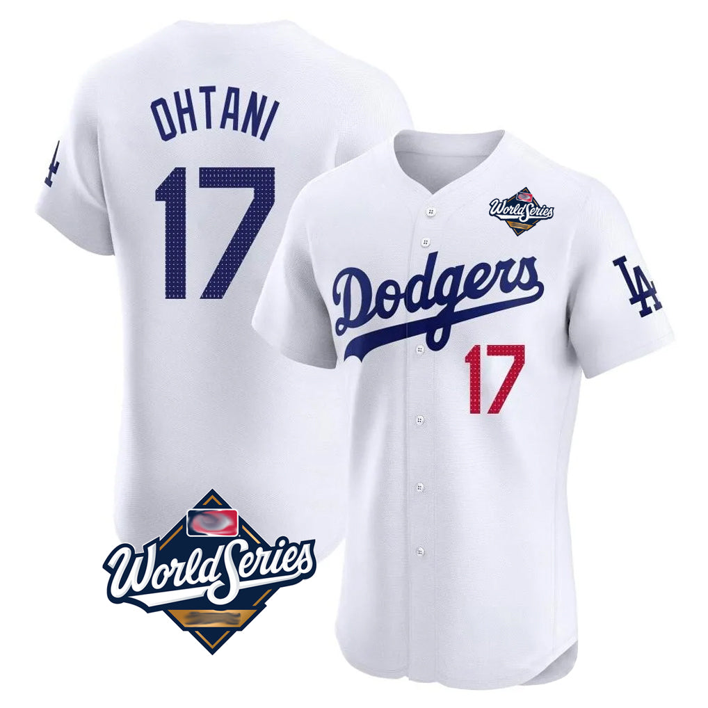 Johmsee LA.Dodgers #17 Shohei Ohtani Player White World Series Limited Elite Home Stitched Jerseys