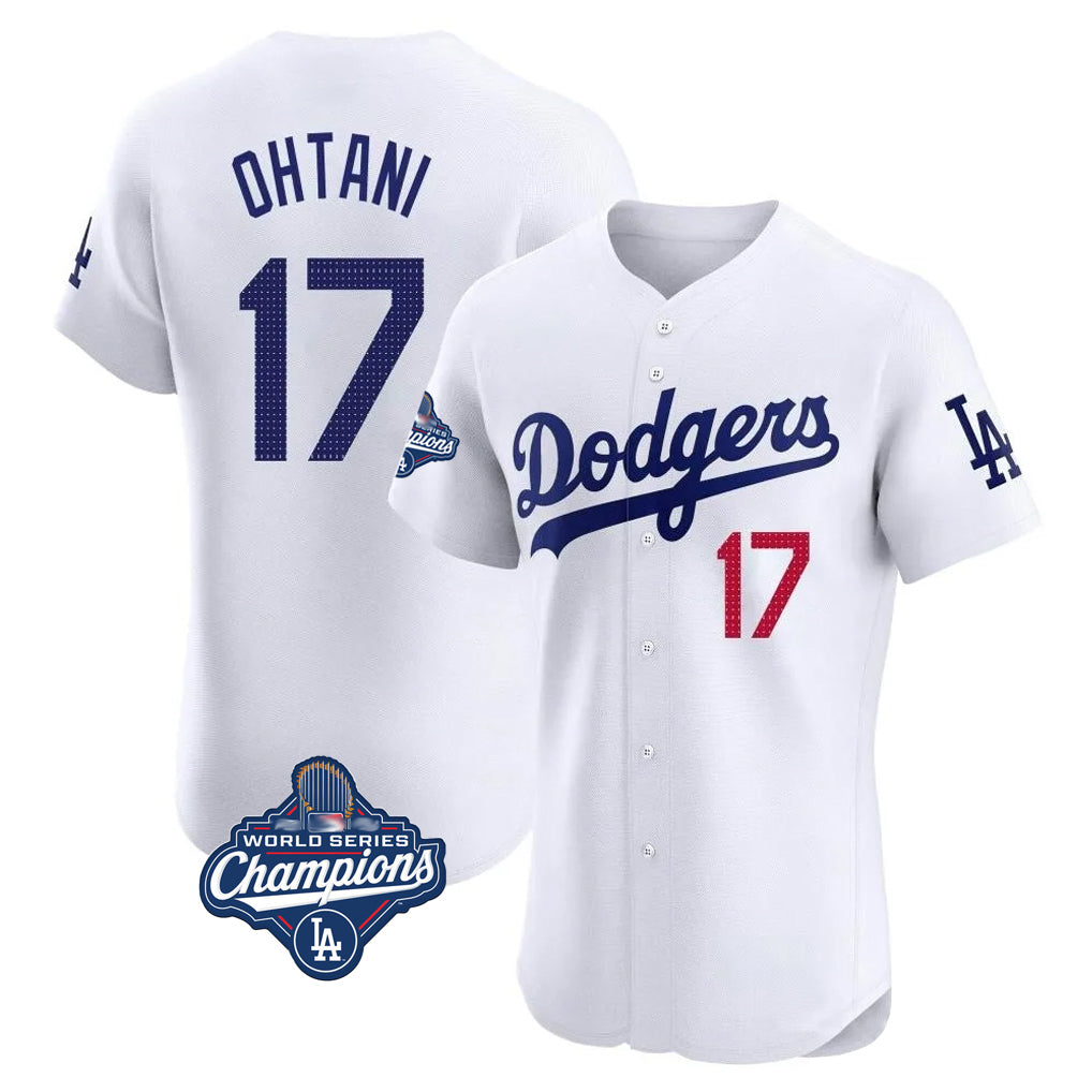 Johmsee LA.Dodgers #17 Shohei Ohtani Player White World Series Meet Limited Elite Home Stitched Jerseys