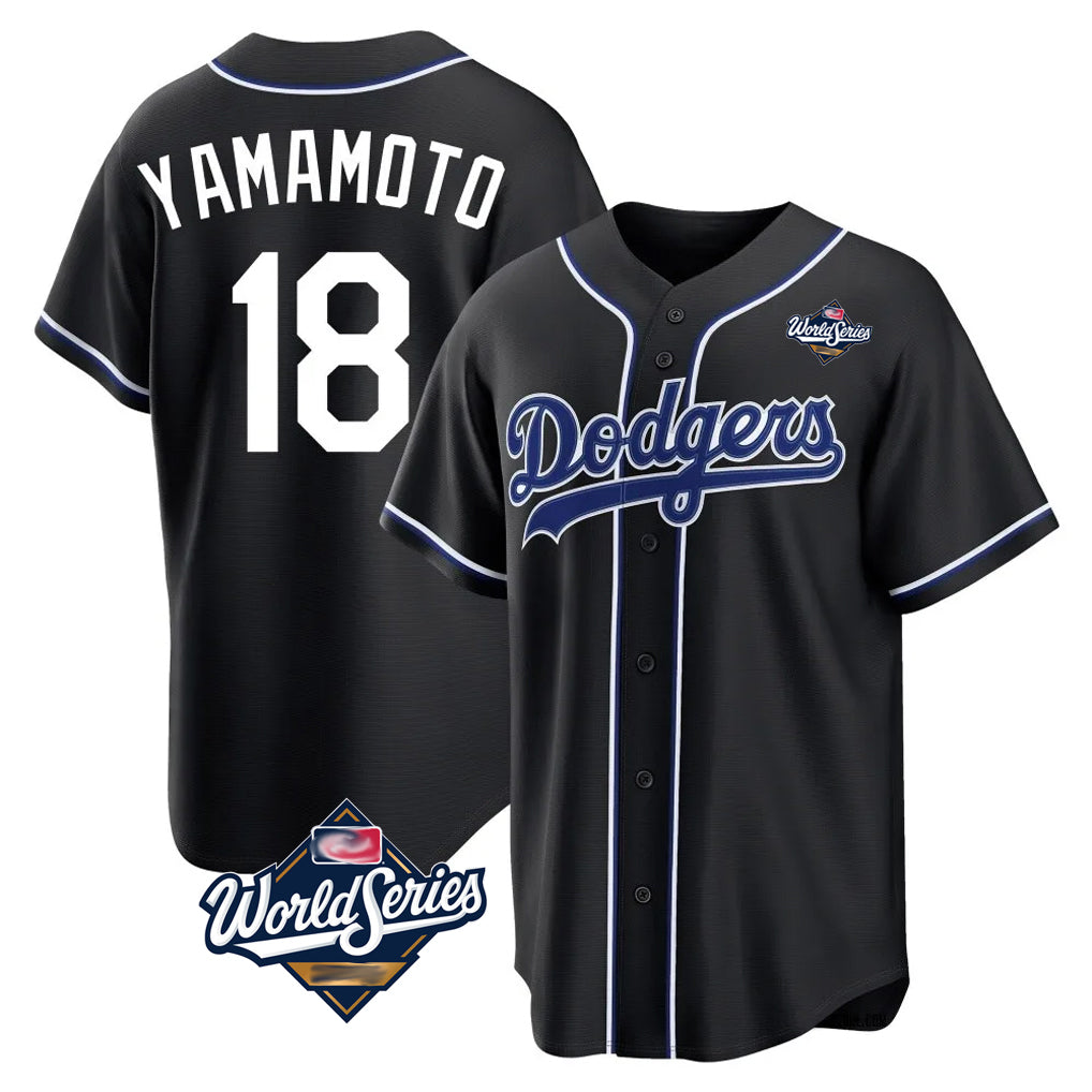 Johmsee LA.Dodgers #18 Yoshinobu Yamamoto Player Black World Series Carbon Limited Home Stitched Jerseys