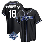 Johmsee LA.Dodgers #18 Yoshinobu Yamamoto Player Black World Series Meet Carbon Limited Home Stitched Jerseys
