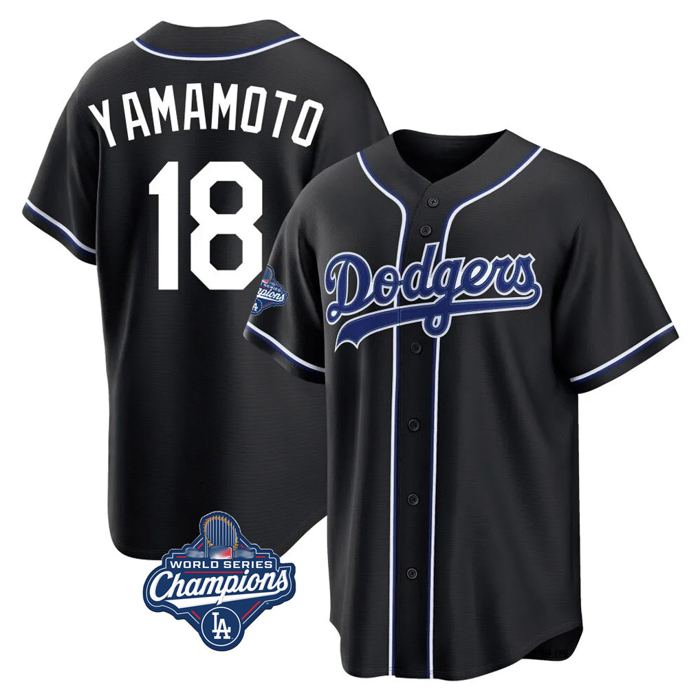 Johmsee LA.Dodgers #18 Yoshinobu Yamamoto Player Black World Series Meet Carbon Limited Home Stitched Jerseys