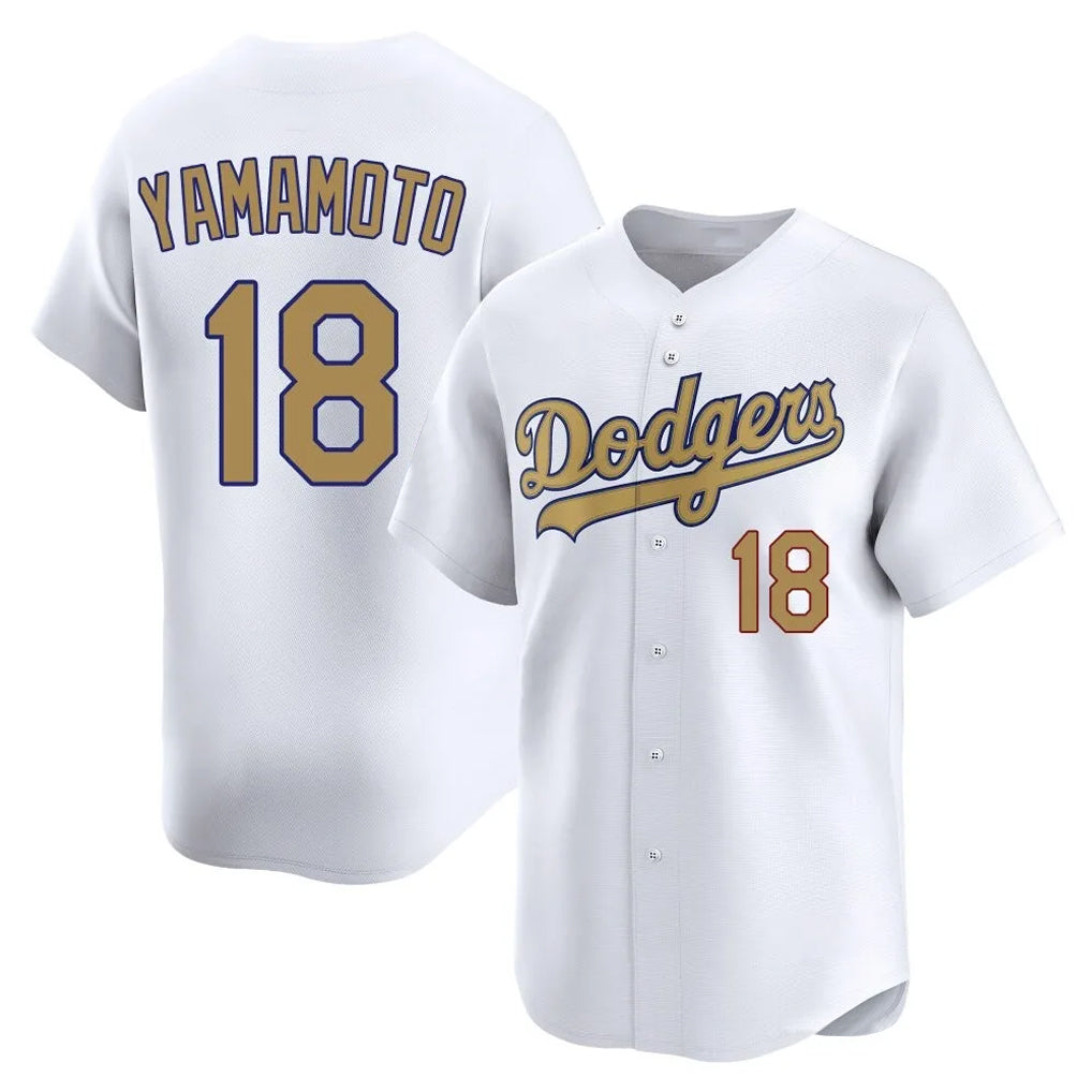 Johmsee LA.Dodgers #18 Yoshinobu Yamamoto Player Gold Collection Limited Home Stitched Jerseys