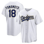 Johmsee LA.Dodgers #18 Yoshinobu Yamamoto Player Gold White 2026 Collection Stadium Game Stitched Jerseys