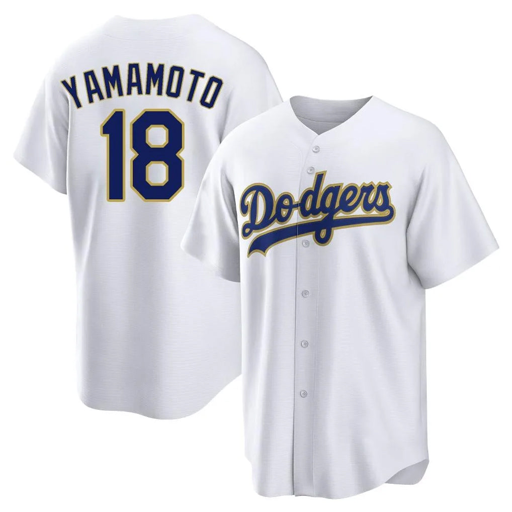 Johmsee LA.Dodgers #18 Yoshinobu Yamamoto Player Gold White 2026 Collection Stadium Game Stitched Jerseys