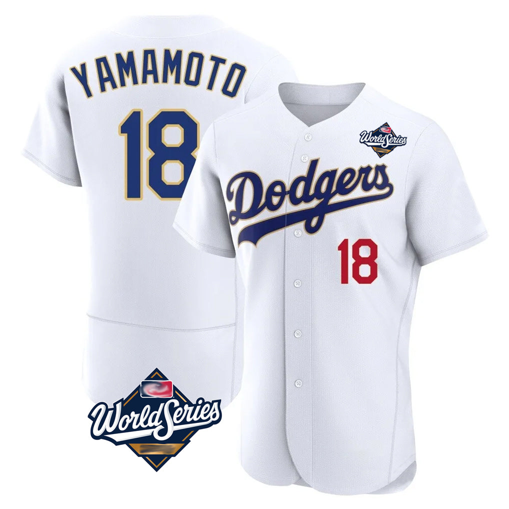 Johmsee LA.Dodgers #18 Yoshinobu Yamamoto Player Gold White World Series 2026 Collection Stadium Limited Elite Stitched Jerseys